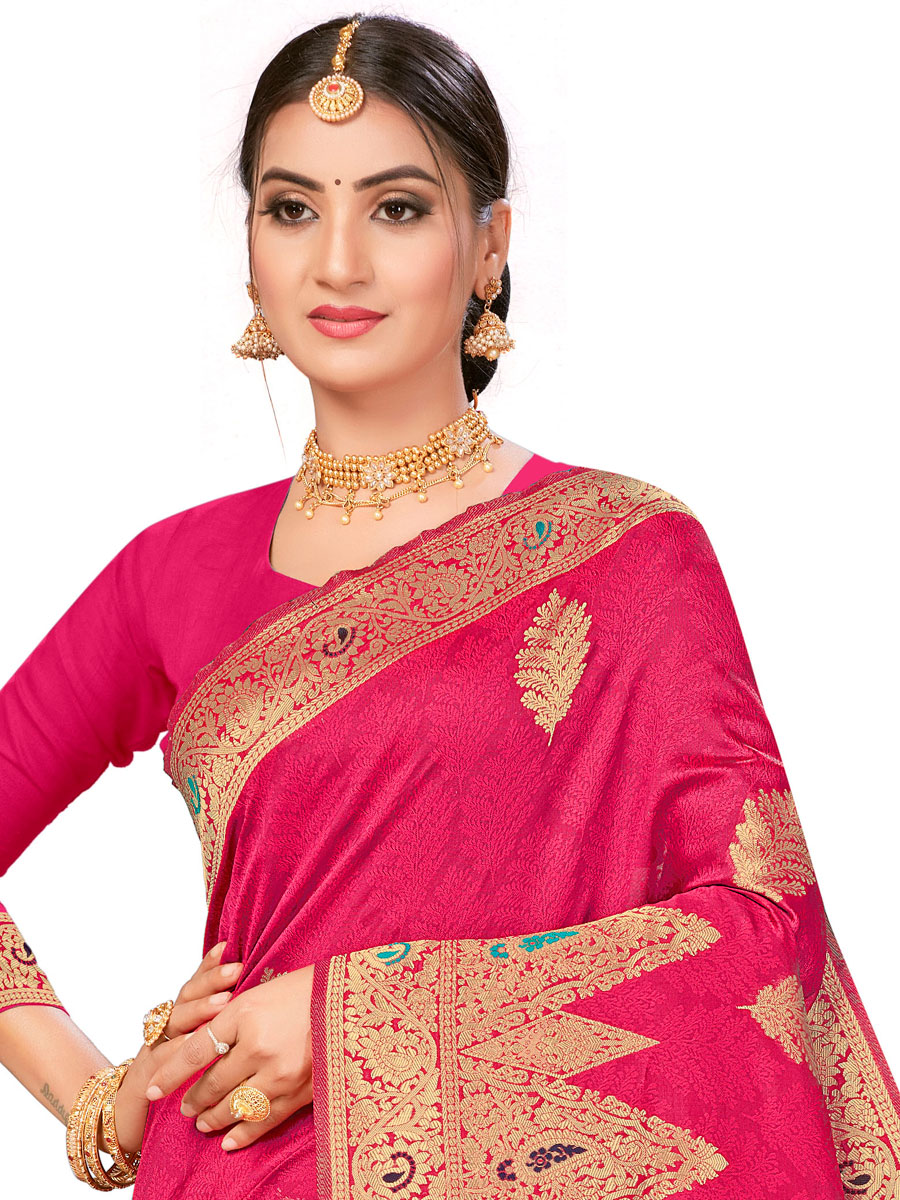 Cerise Pink Banarasi Silk Handwoven Festival Saree