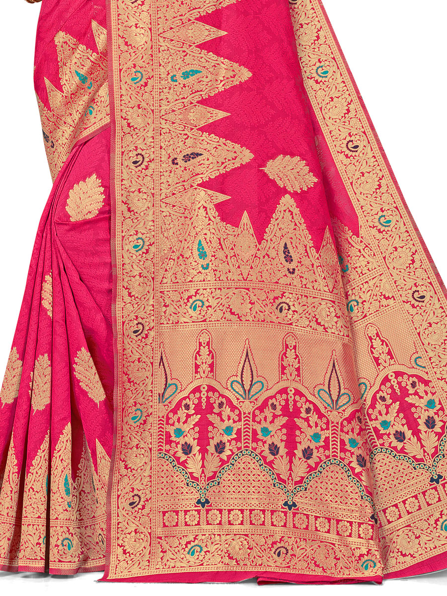 Cerise Pink Banarasi Silk Handwoven Festival Saree