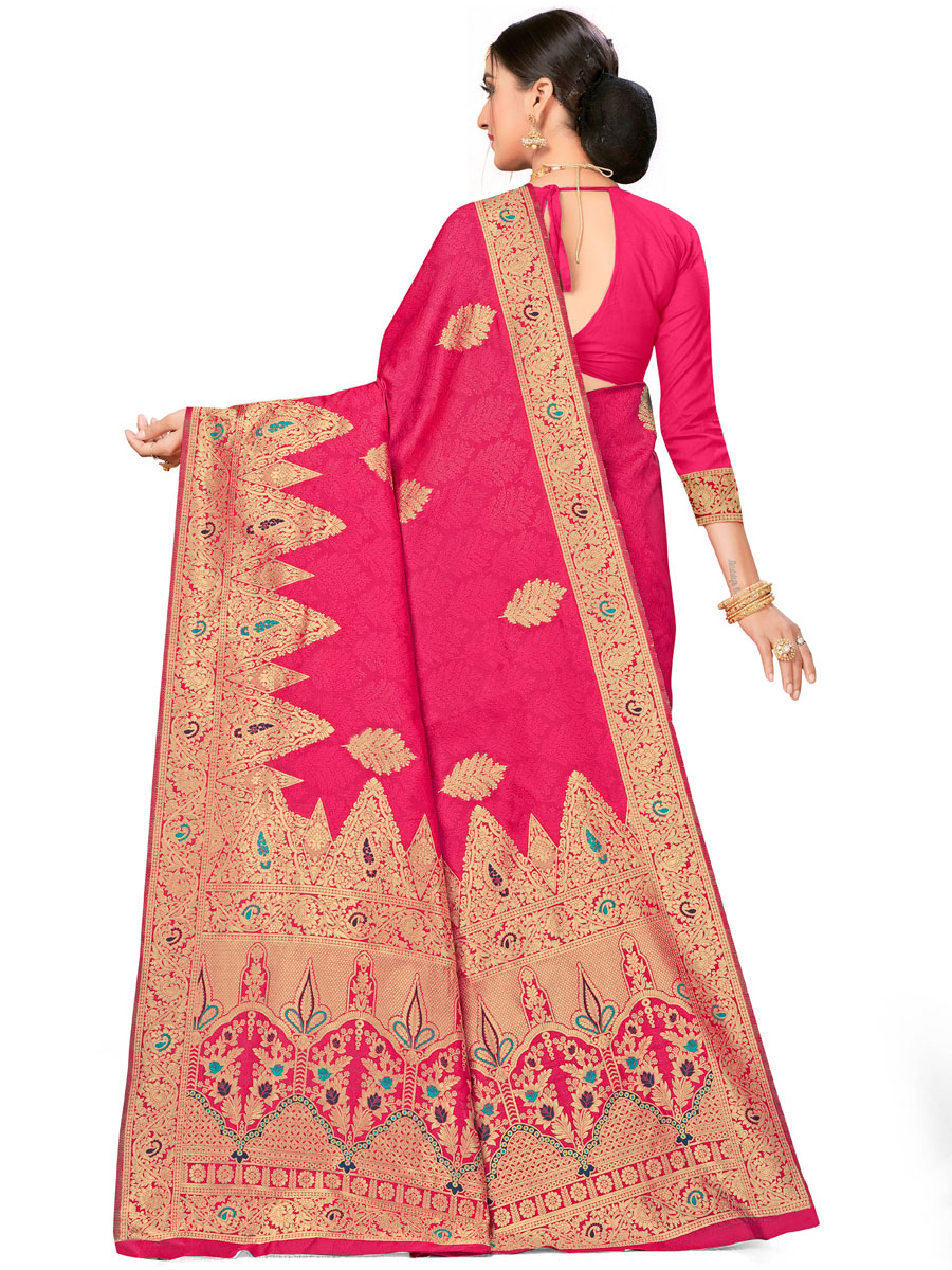 Cerise Pink Banarasi Silk Handwoven Festival Saree
