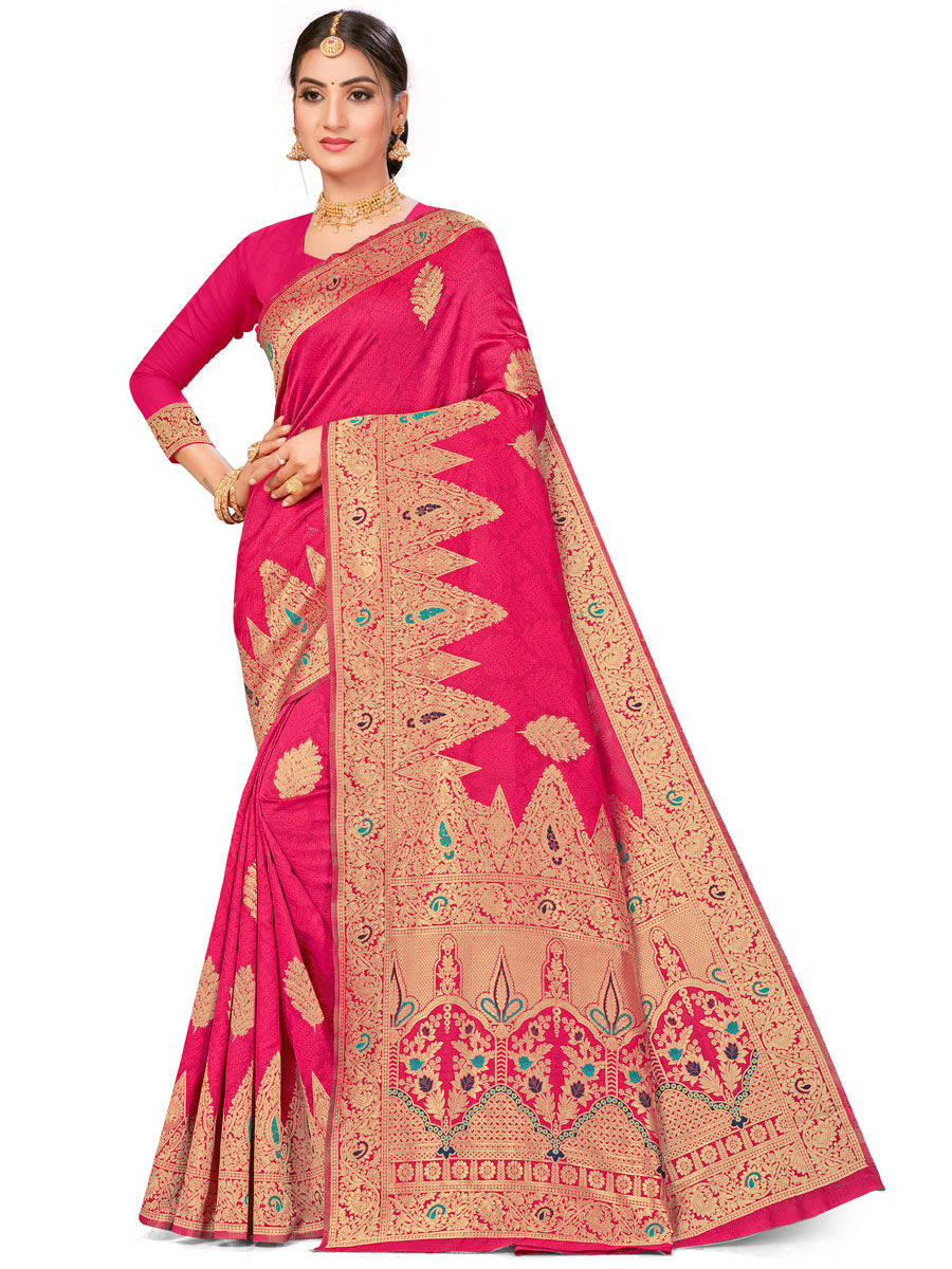 Cerise Pink Banarasi Silk Handwoven Festival Saree