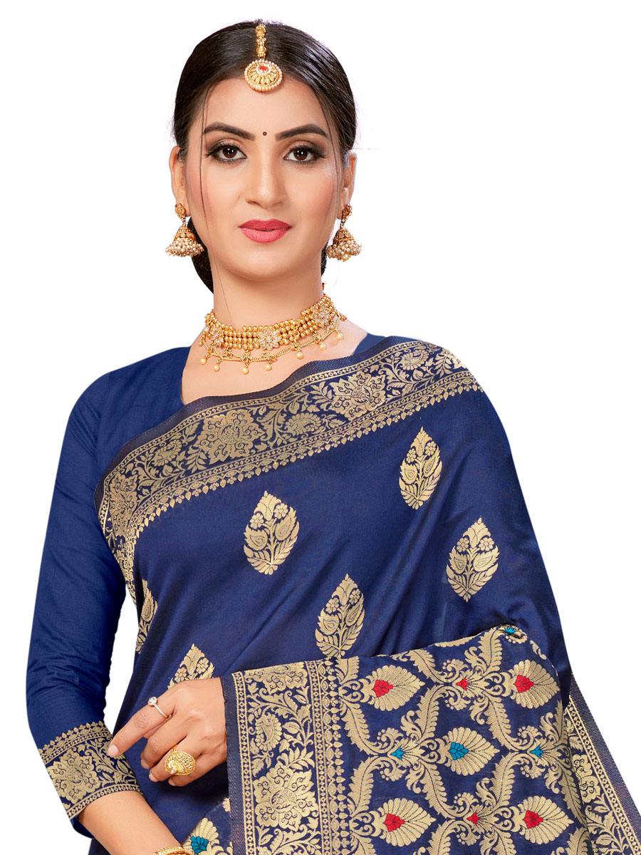 Navy Blue Banarasi Silk Handwoven Festival Saree