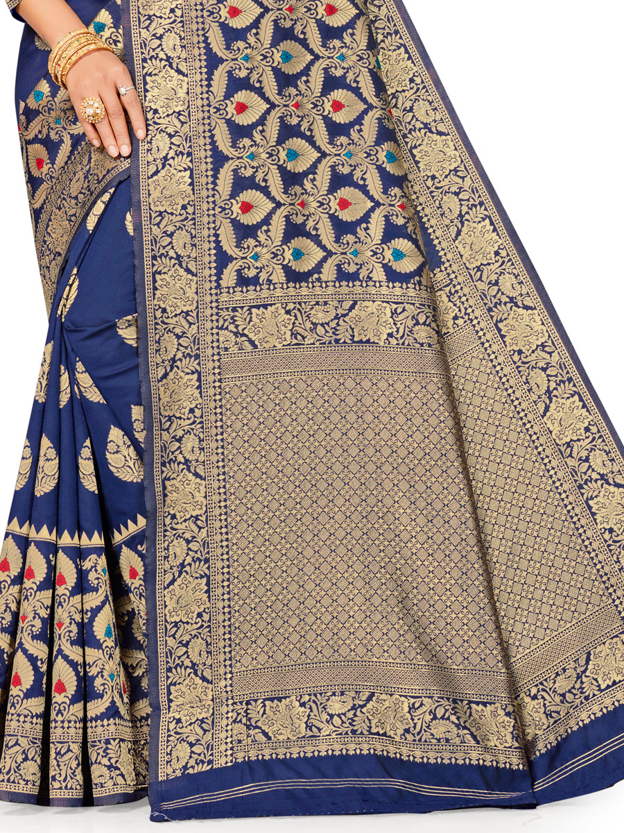 Navy Blue Banarasi Silk Handwoven Festival Saree