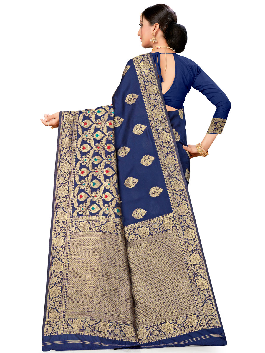 Navy Blue Banarasi Silk Handwoven Festival Saree
