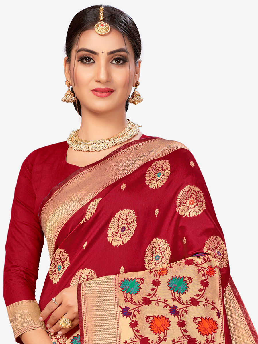 Maroon Banarasi Silk Handwoven Festival Saree