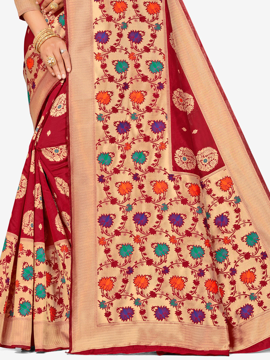 Maroon Banarasi Silk Handwoven Festival Saree
