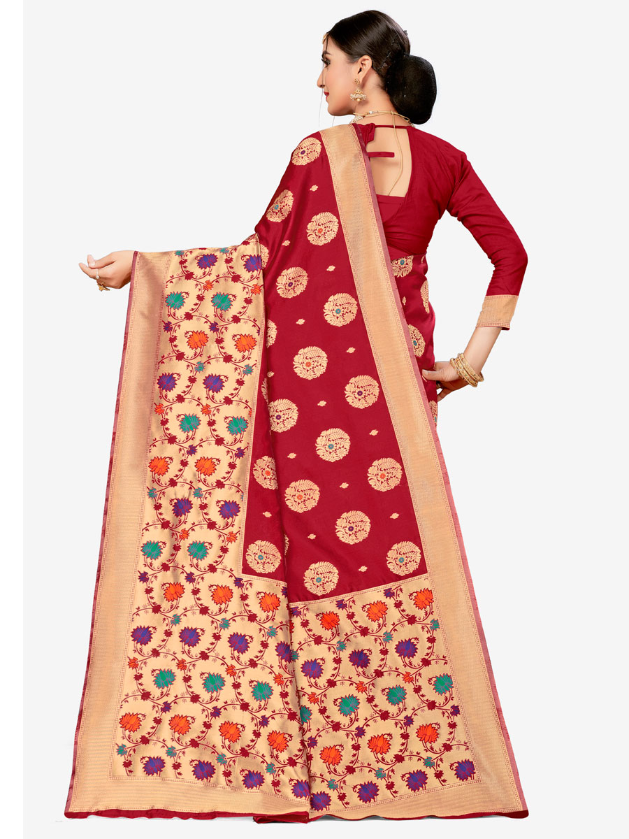 Maroon Banarasi Silk Handwoven Festival Saree