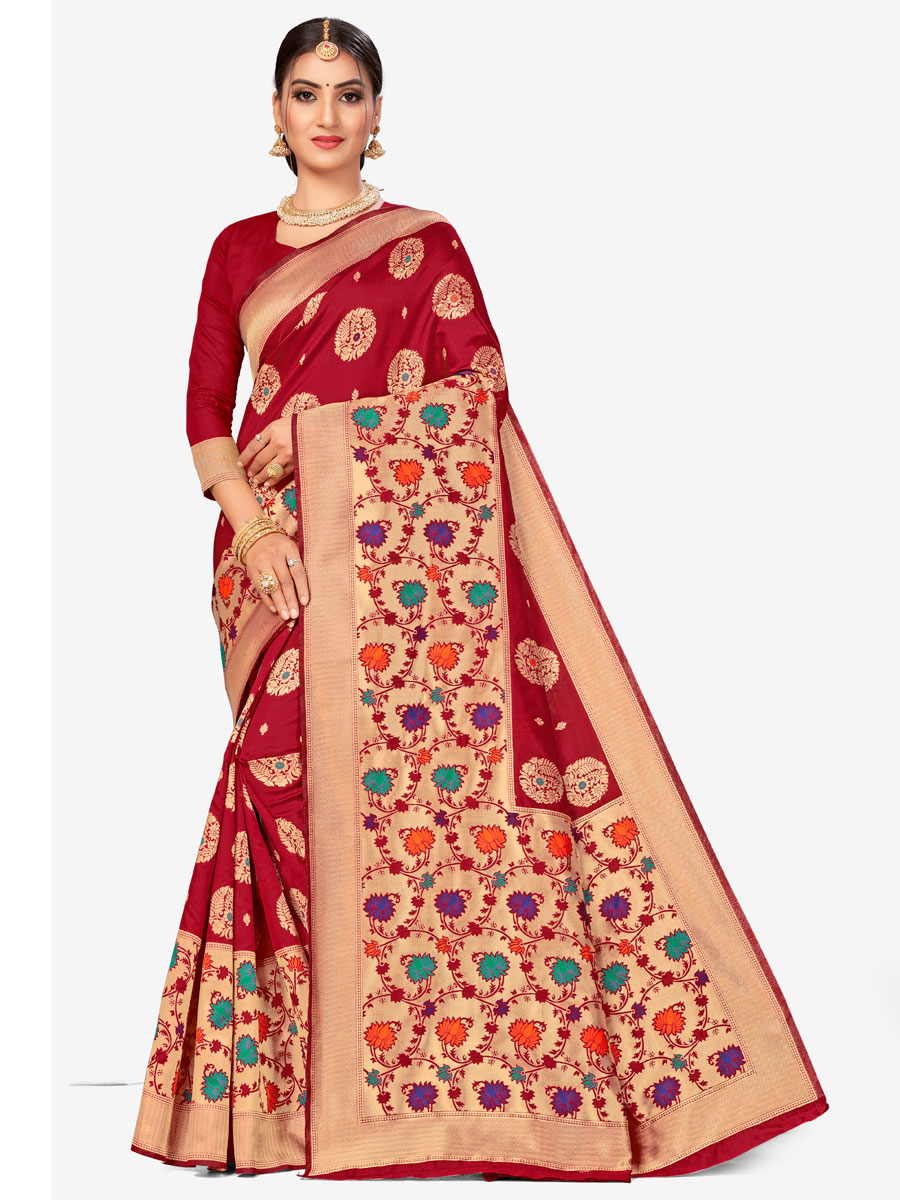 Maroon Banarasi Silk Handwoven Festival Saree