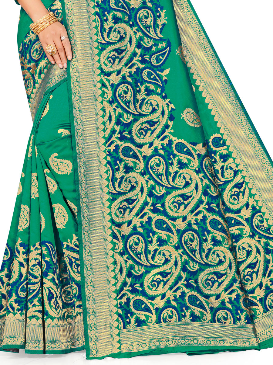 Persian Green Banarasi Silk Handwoven Festival Saree