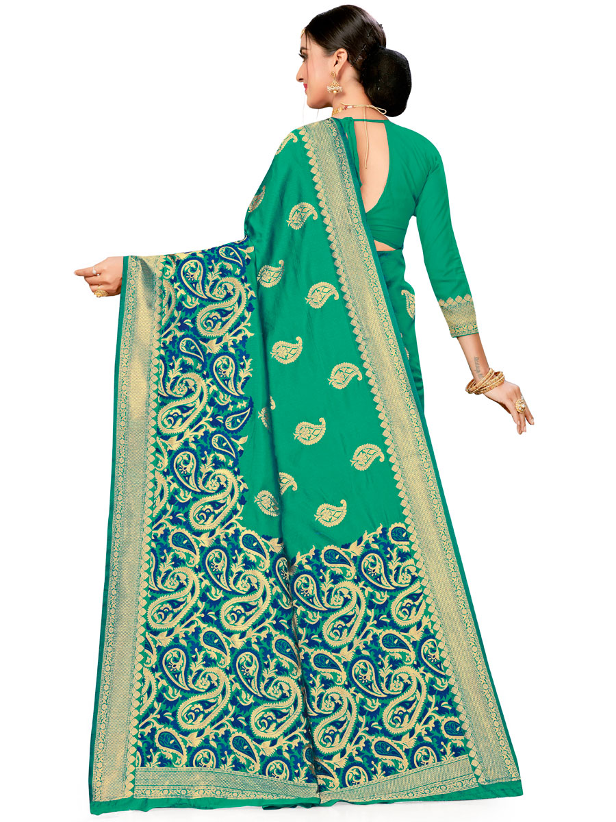 Persian Green Banarasi Silk Handwoven Festival Saree