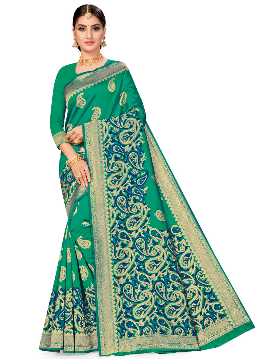 Persian Green Banarasi Silk Handwoven Festival Saree