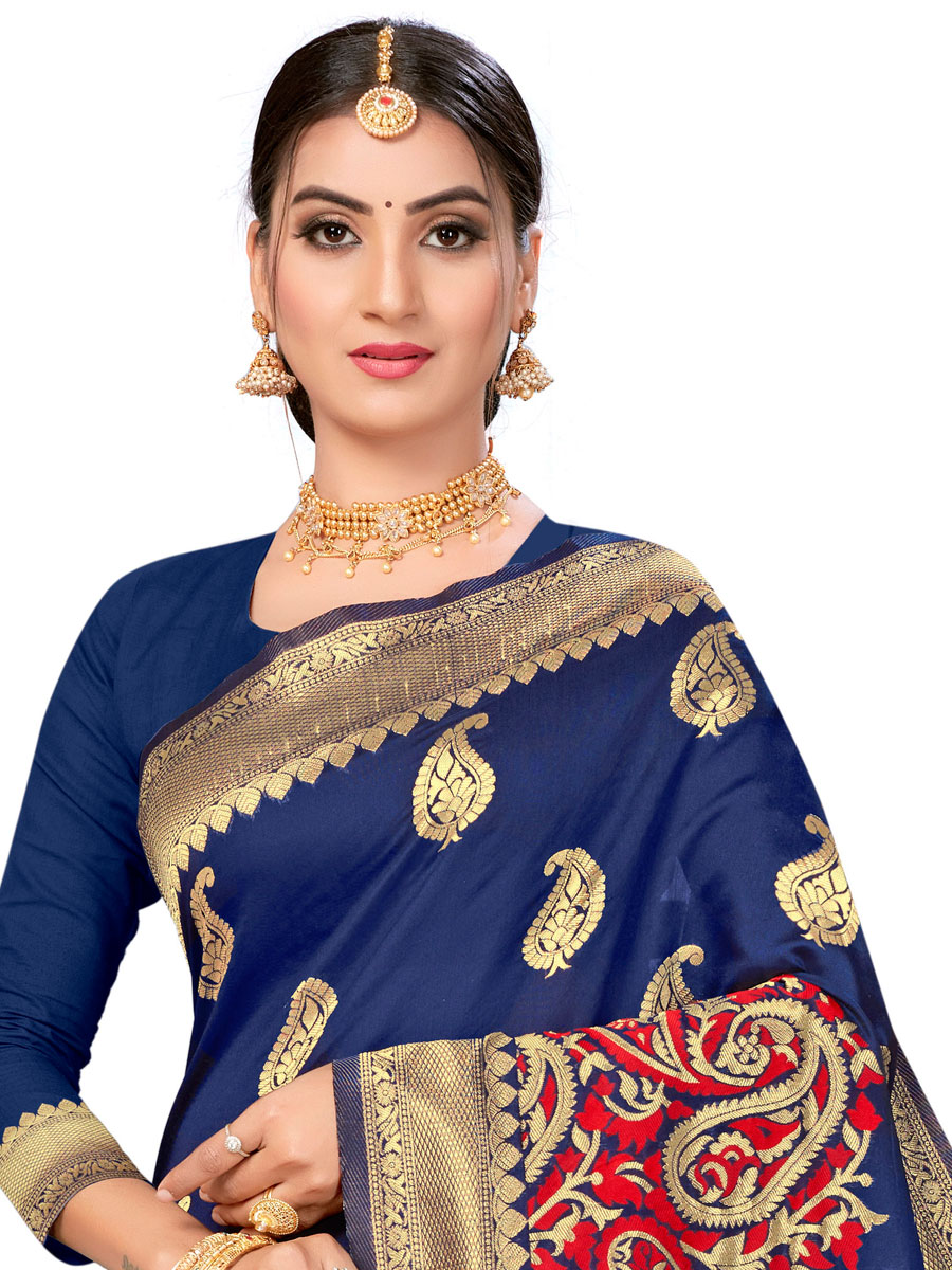 Navy Blue Banarasi Silk Handwoven Festival Saree