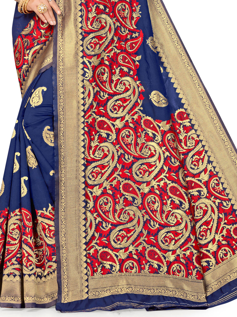 Navy Blue Banarasi Silk Handwoven Festival Saree