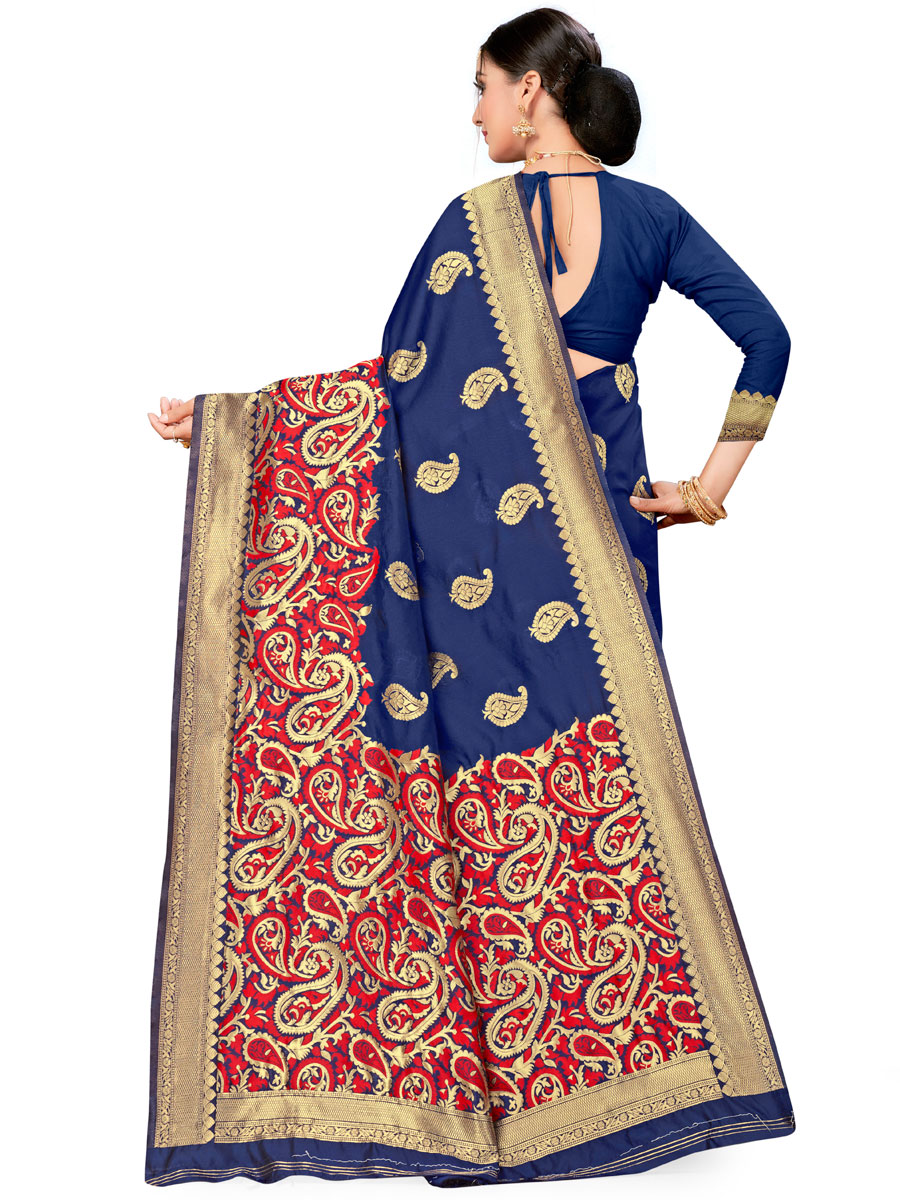Navy Blue Banarasi Silk Handwoven Festival Saree
