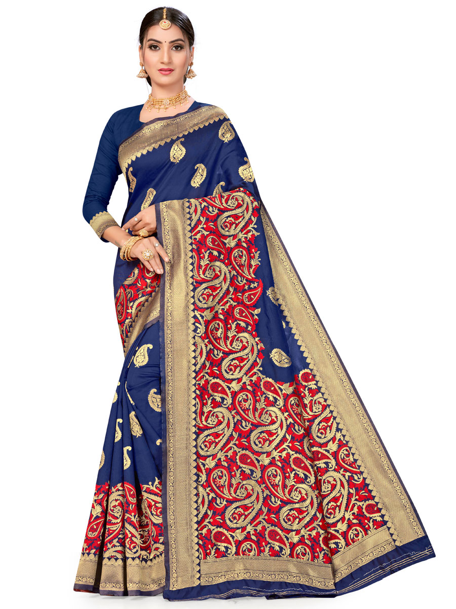 Navy Blue Banarasi Silk Handwoven Festival Saree