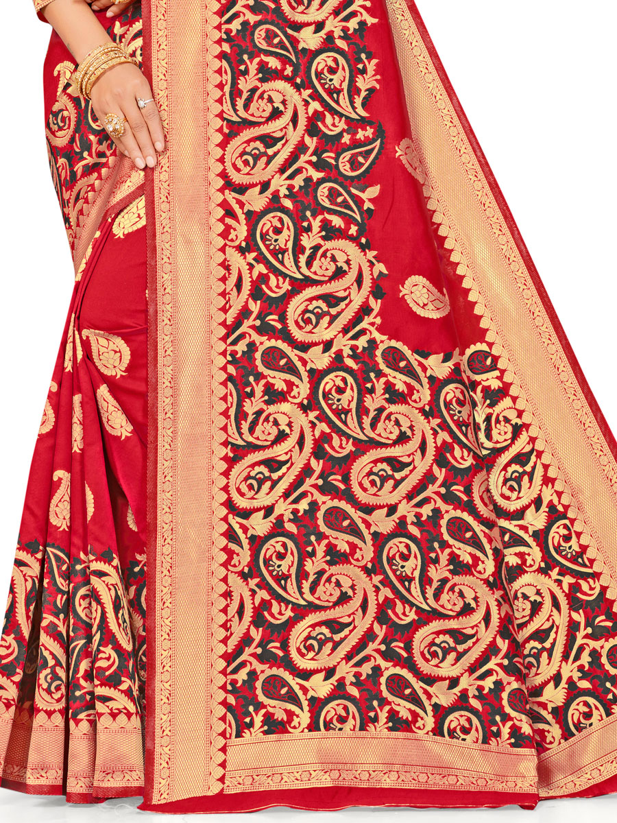 Rose Madder Red Banarasi Silk Handwoven Festival Saree