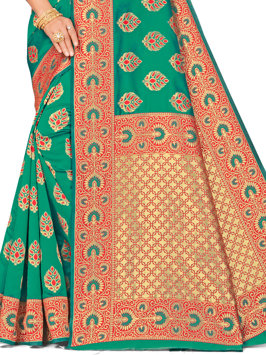 Persian Green Banarasi Silk Handwoven Festival Saree