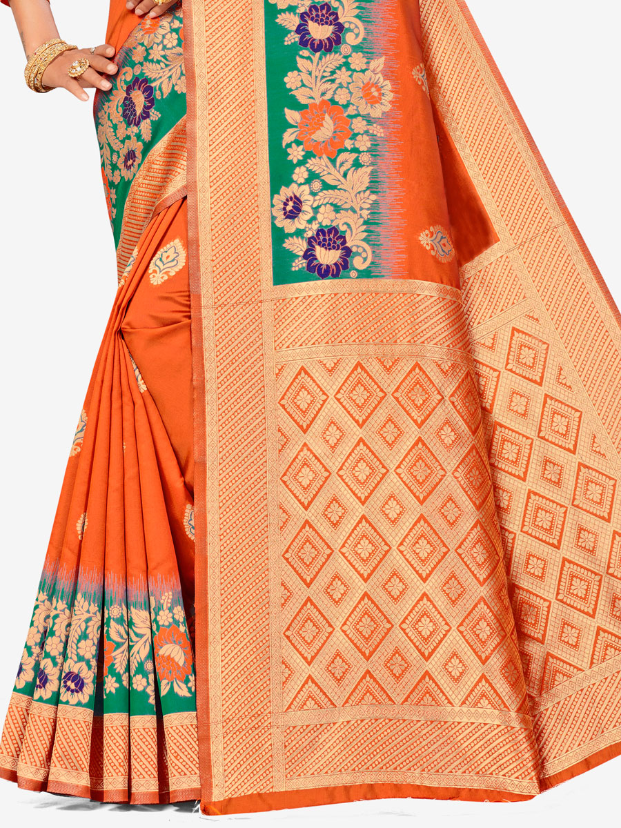 Pumpkin Orange Banarasi Silk Handwoven Festival Saree