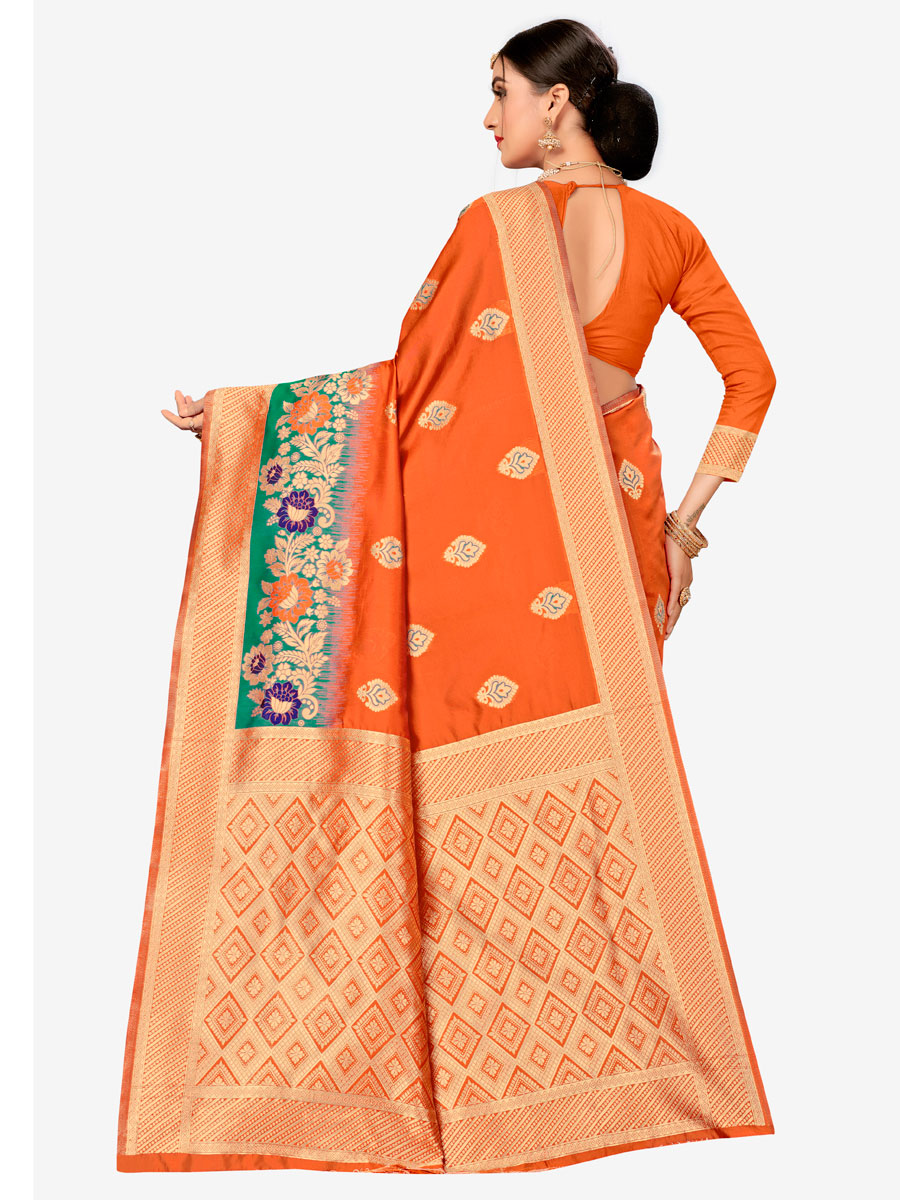 Pumpkin Orange Banarasi Silk Handwoven Festival Saree