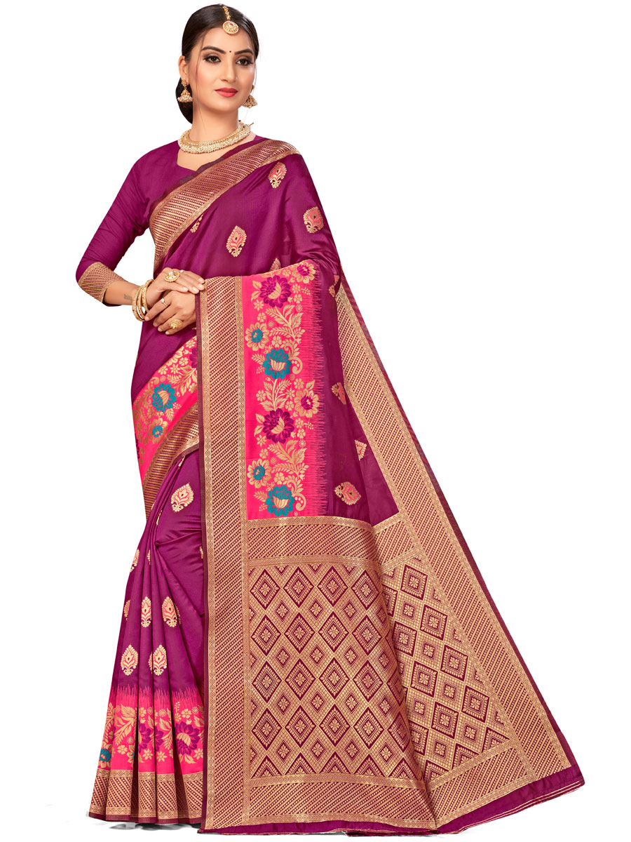 Byzantium Purple Banarasi Silk Handwoven Festival Saree