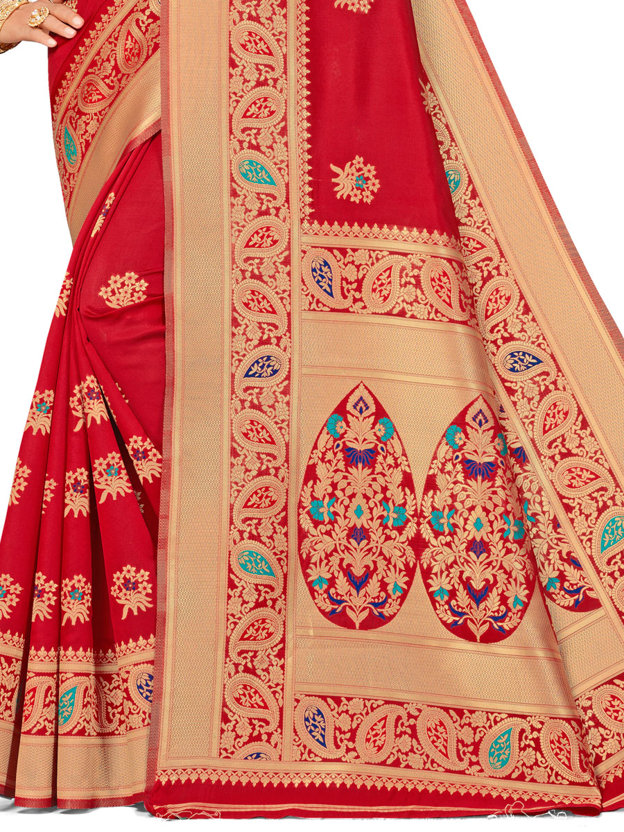 Rose Madder Red Banarasi Silk Handwoven Festival Saree