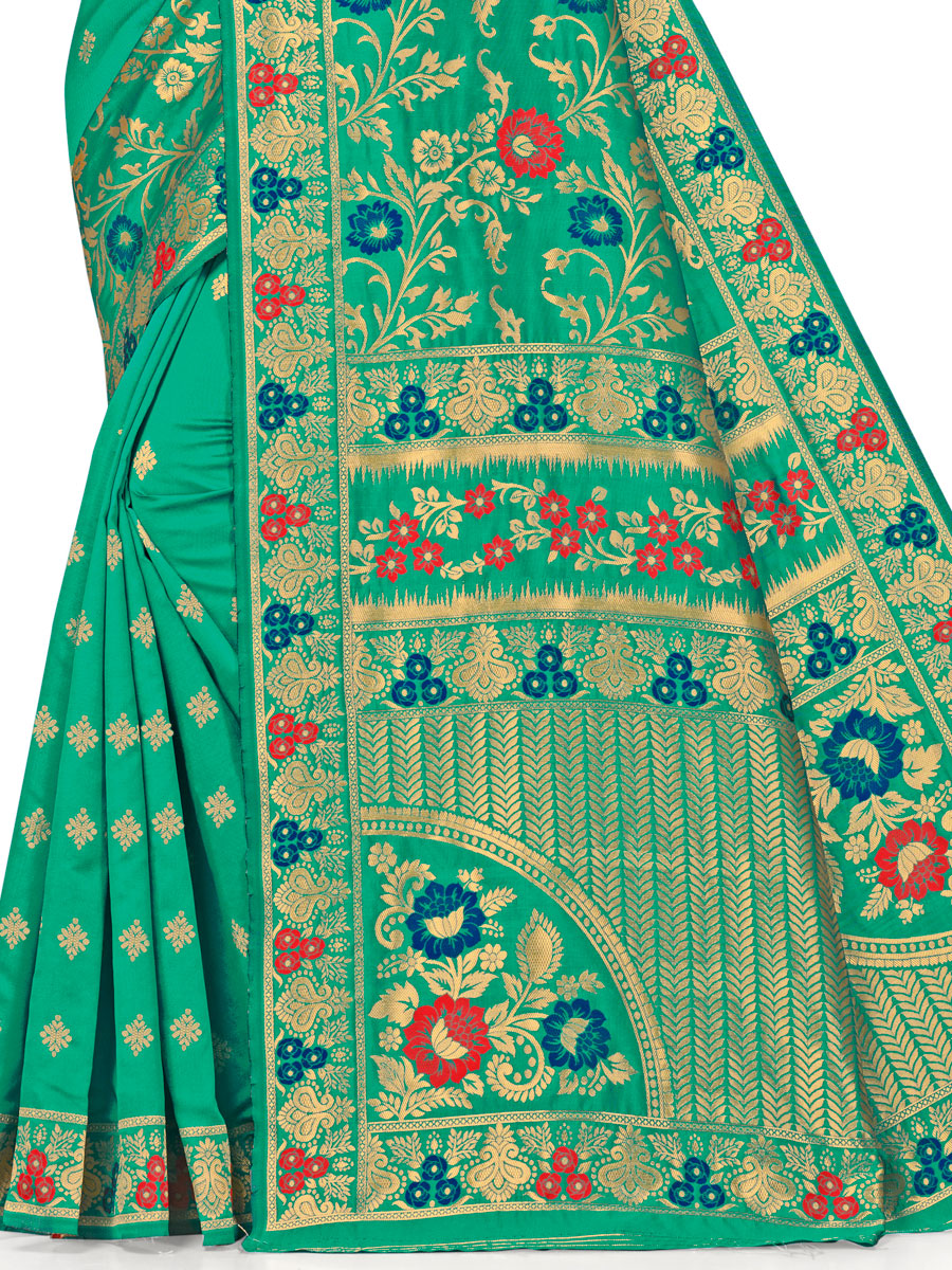 Persian Green Banarasi Silk Handwoven Festival Saree