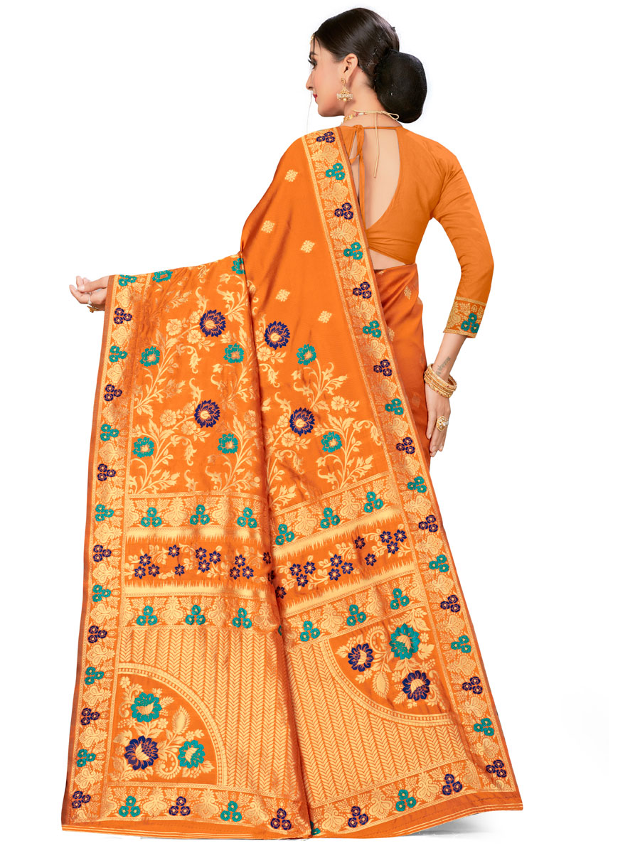 Orange Peel Banarasi Silk Handwoven Festival Saree