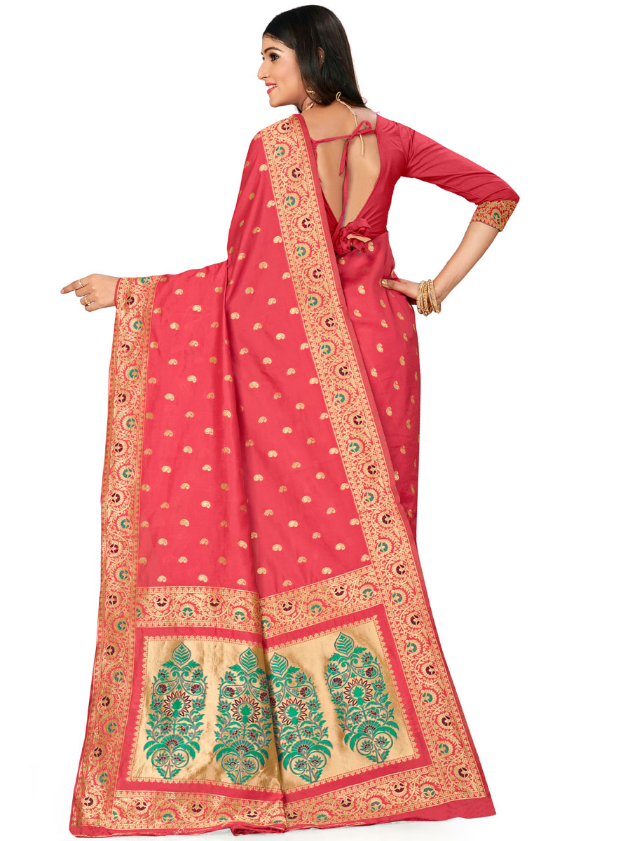 Brink Pink Banarasi Silk Handwoven Festival Saree