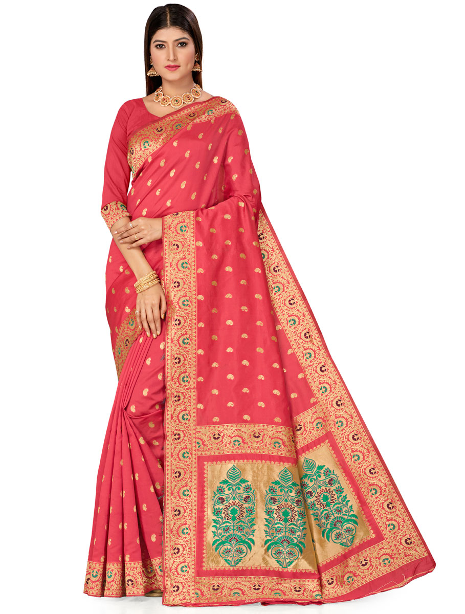 Brink Pink Banarasi Silk Handwoven Festival Saree