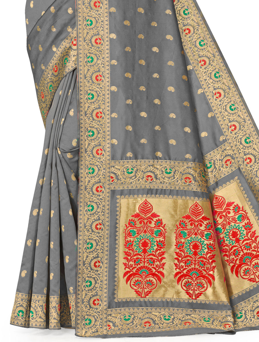 Gray Banarasi Silk Handwoven Festival Saree