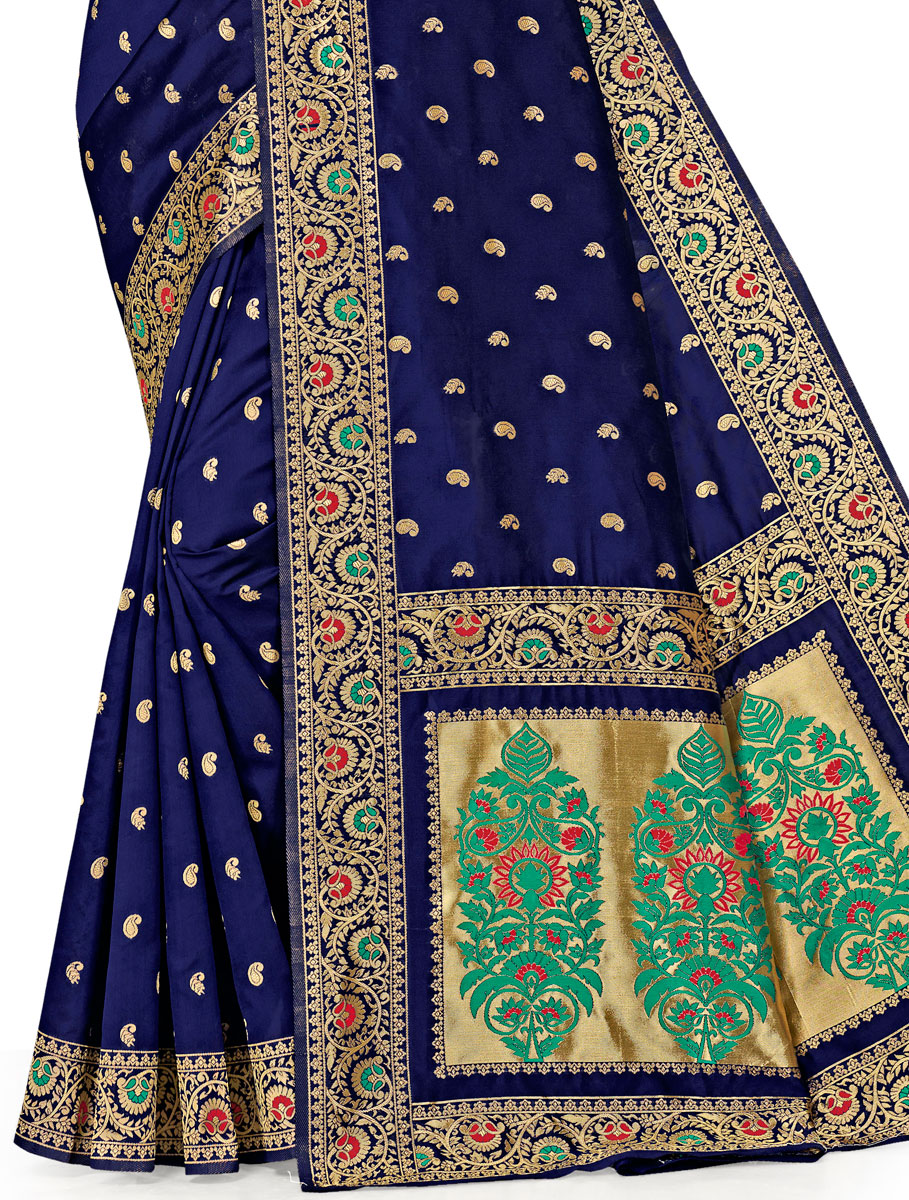 Navy Blue Banarasi Silk Handwoven Festival Saree