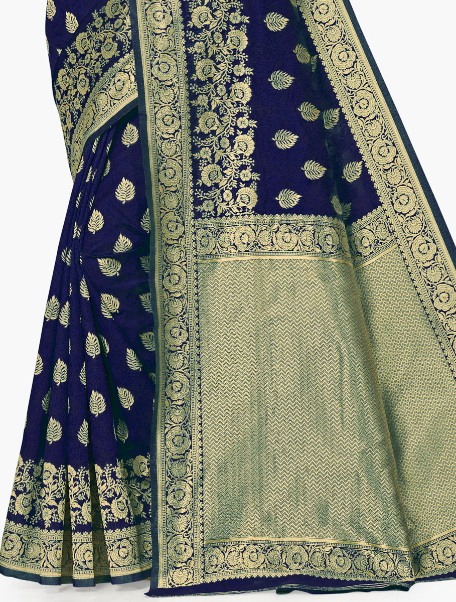 Navy Blue Banarasi Silk Handwoven Festival Saree