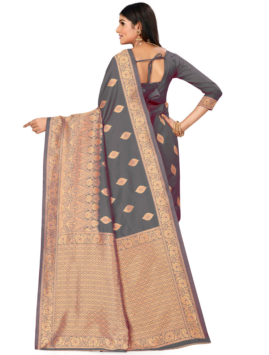 Gray Banarasi Silk Handwoven Festival Saree