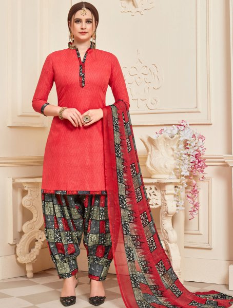 Rose Madder Red Cotton Printed Casual Patiala Pant Kameez