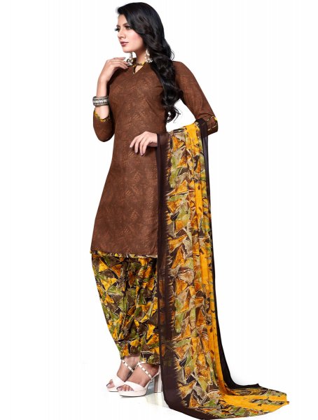 Auburn Brown Cotton Printed Casual Patiala Pant Kameez
