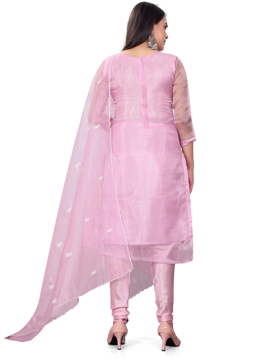 Pink Organza Embroidered Casual Festival Churidar Salwar Kameez