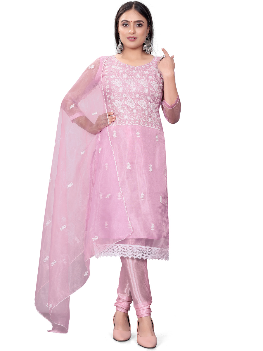 Pink Organza Embroidered Casual Festival Churidar Salwar Kameez