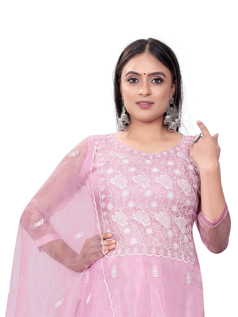 Pink Organza Embroidered Casual Festival Churidar Salwar Kameez