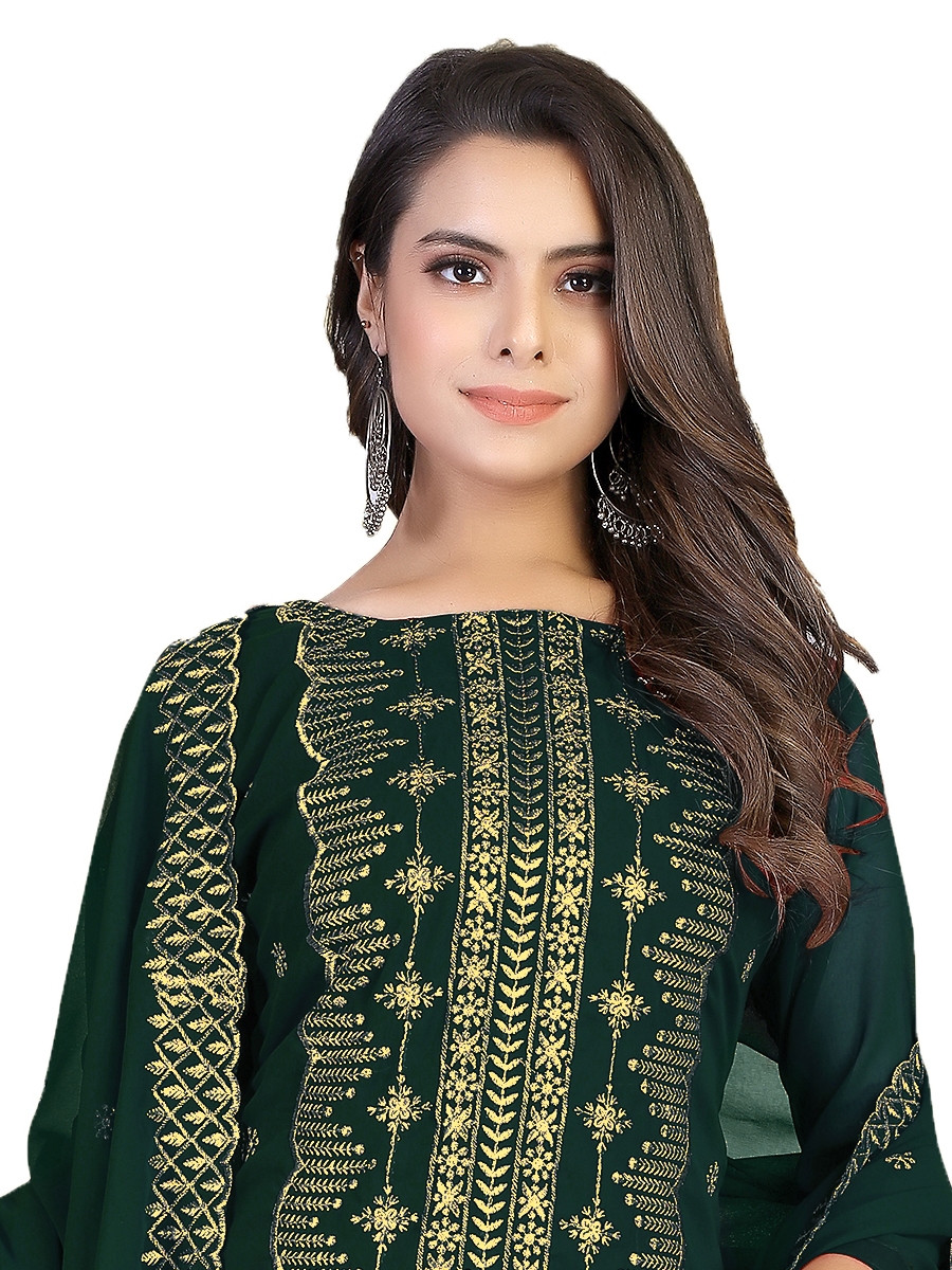 Green Georgette Embroidered Casual Festival Churidar Salwar Kameez