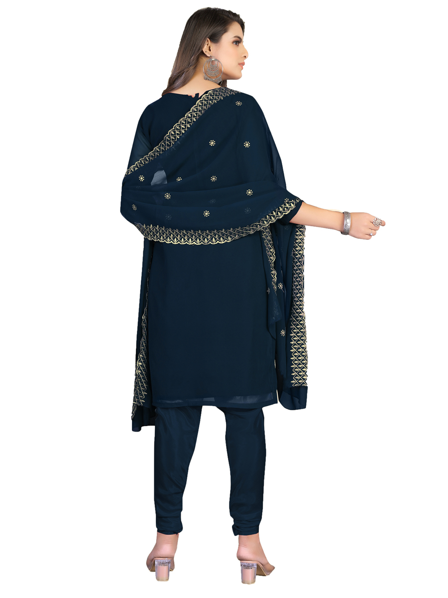 Teal Blue Georgette Embroidered Casual Festival Churidar Salwar Kameez