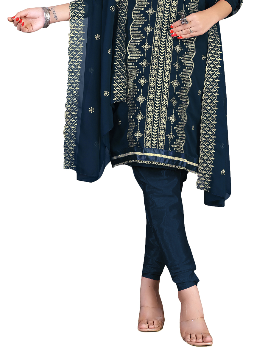 Teal Blue Georgette Embroidered Casual Festival Churidar Salwar Kameez