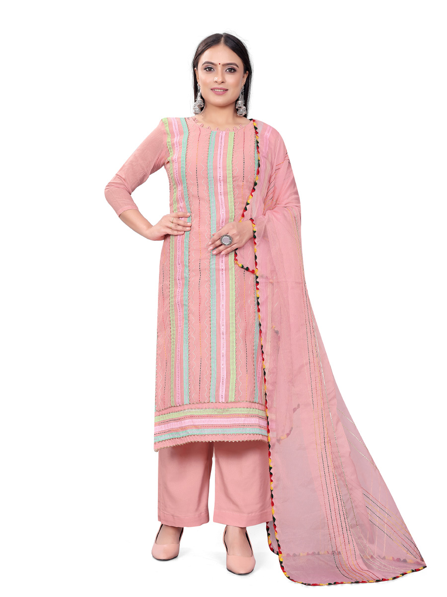 Pink Chanderi Cotton Embroidered Casual Festival Pant Salwar Kameez