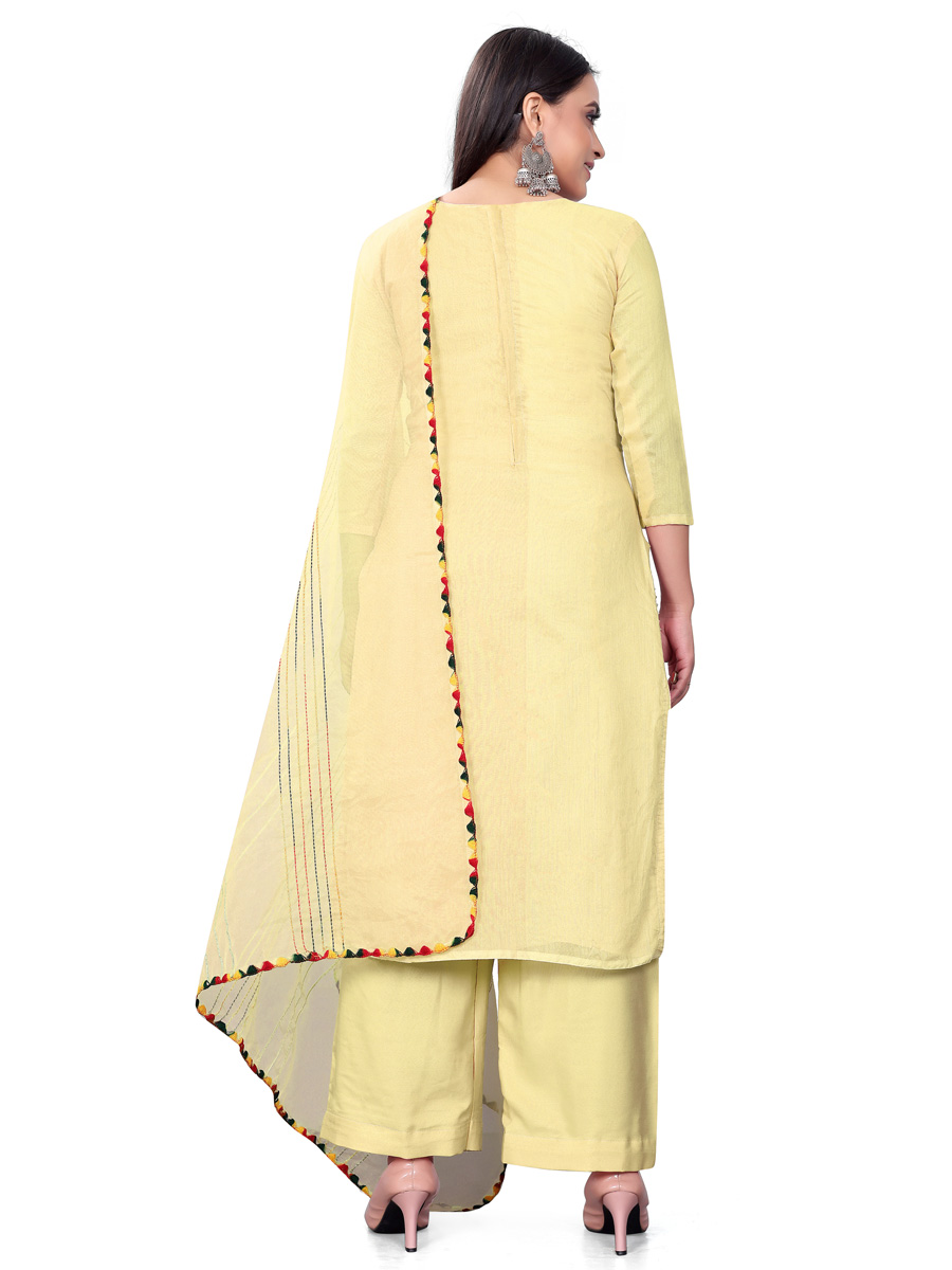 Yellow Chanderi Cotton Embroidered Casual Festival Pant Salwar Kameez