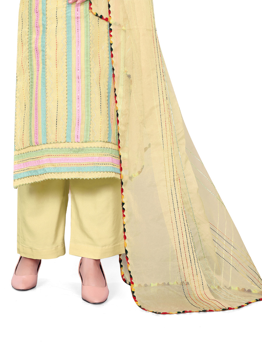 Yellow Chanderi Cotton Embroidered Casual Festival Pant Salwar Kameez