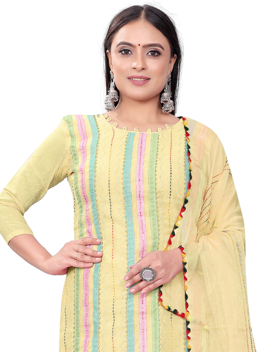 Yellow Chanderi Cotton Embroidered Casual Festival Pant Salwar Kameez