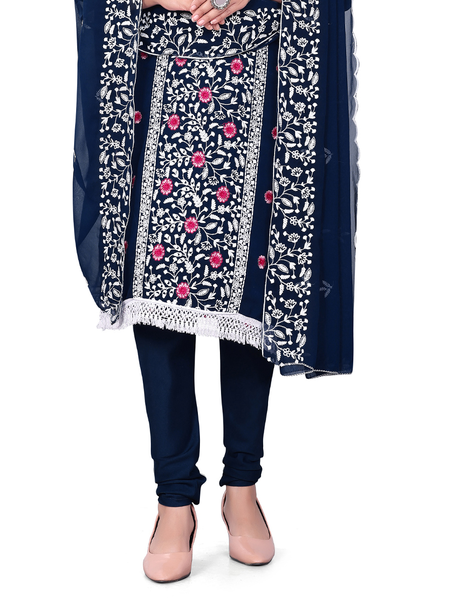Blue Georgette Embroidered Casual Festival Churidar Salwar Kameez
