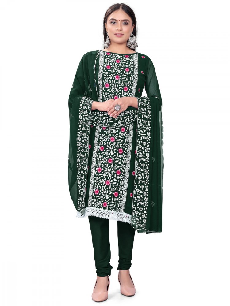 Green Georgette Embroidered Casual Festival Churidar Salwar Kameez