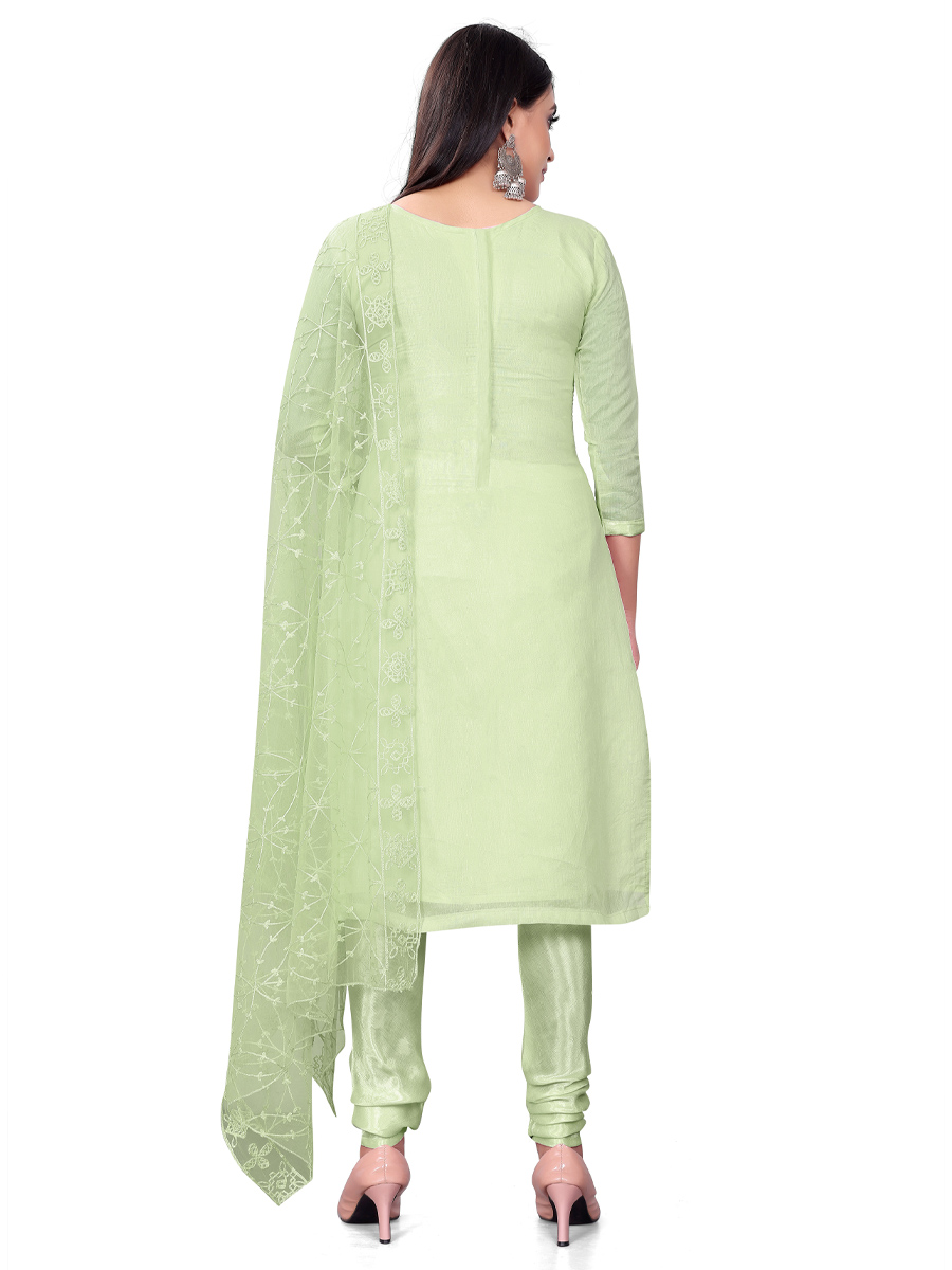 Light Green Chanderi Cotton Embroidered Casual Festival Churidar Salwar Kameez