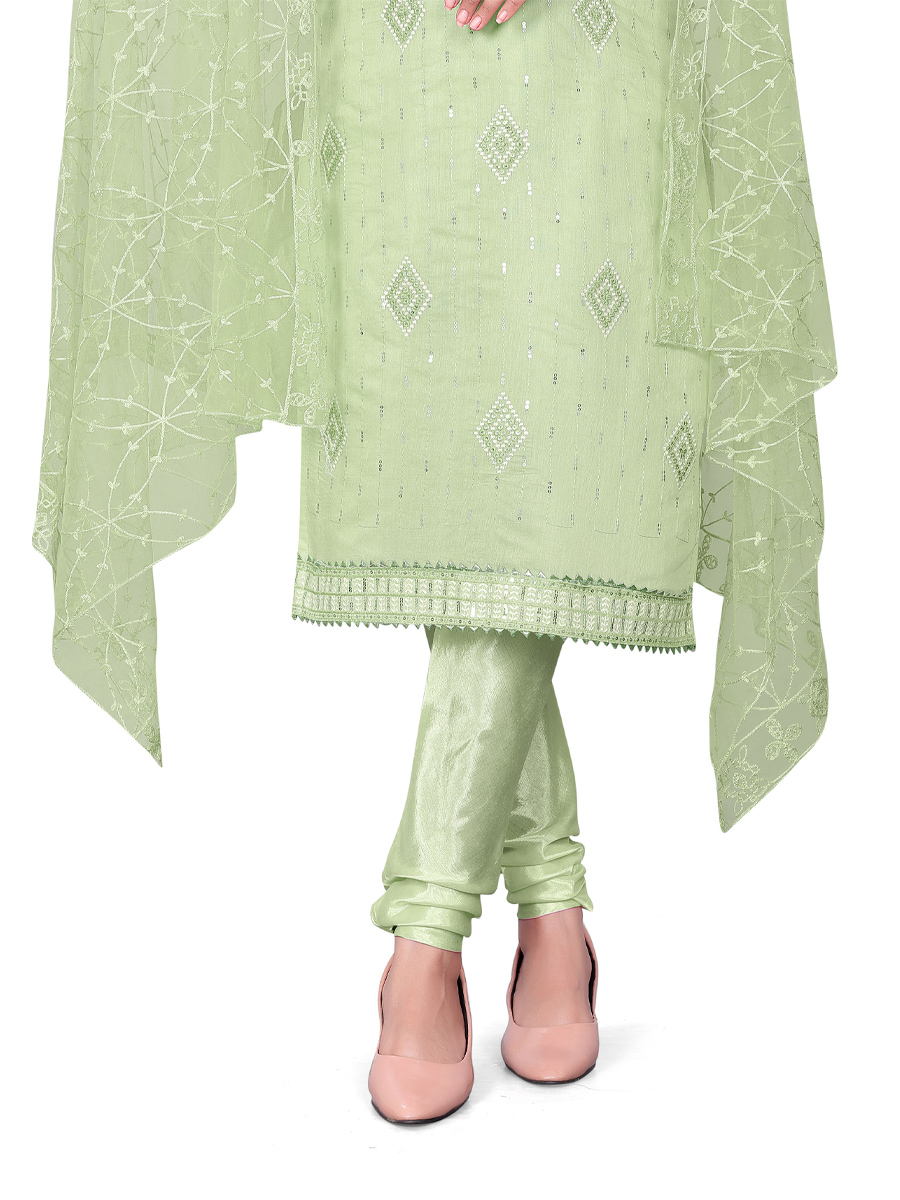 Light Green Chanderi Cotton Embroidered Casual Festival Churidar Salwar Kameez