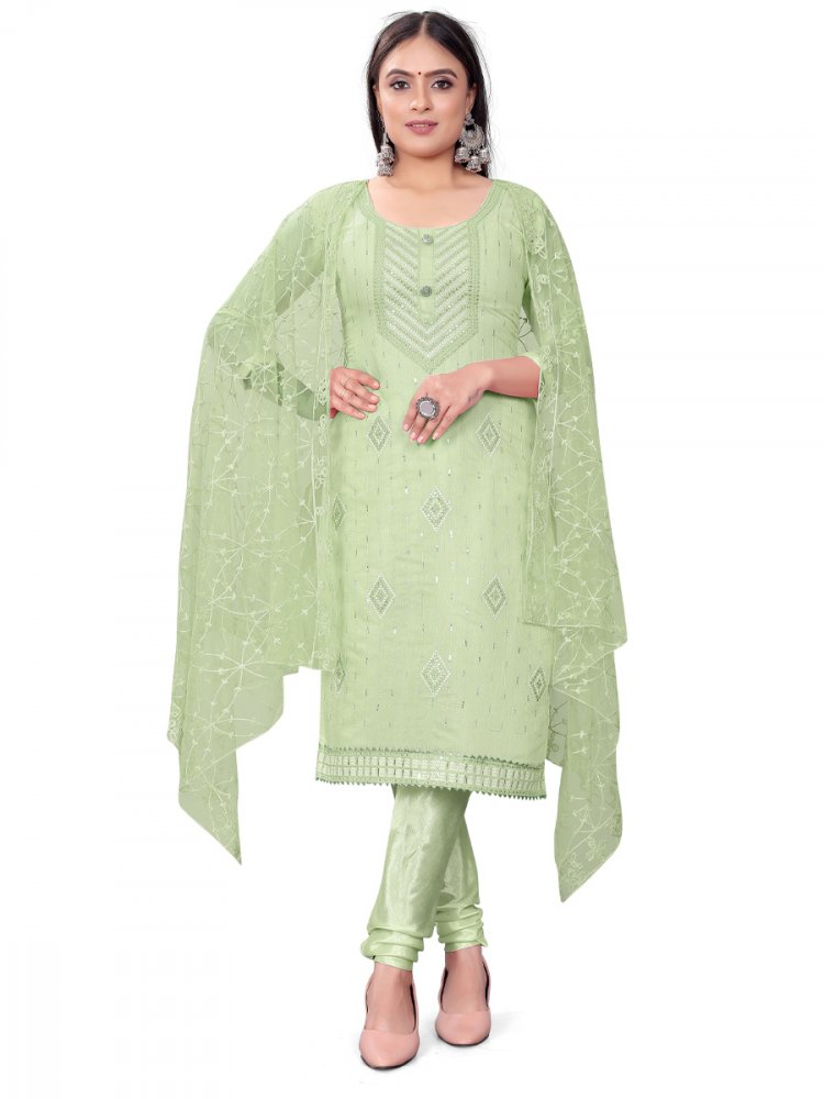 Light Green Chanderi Cotton Embroidered Casual Festival Churidar Salwar Kameez