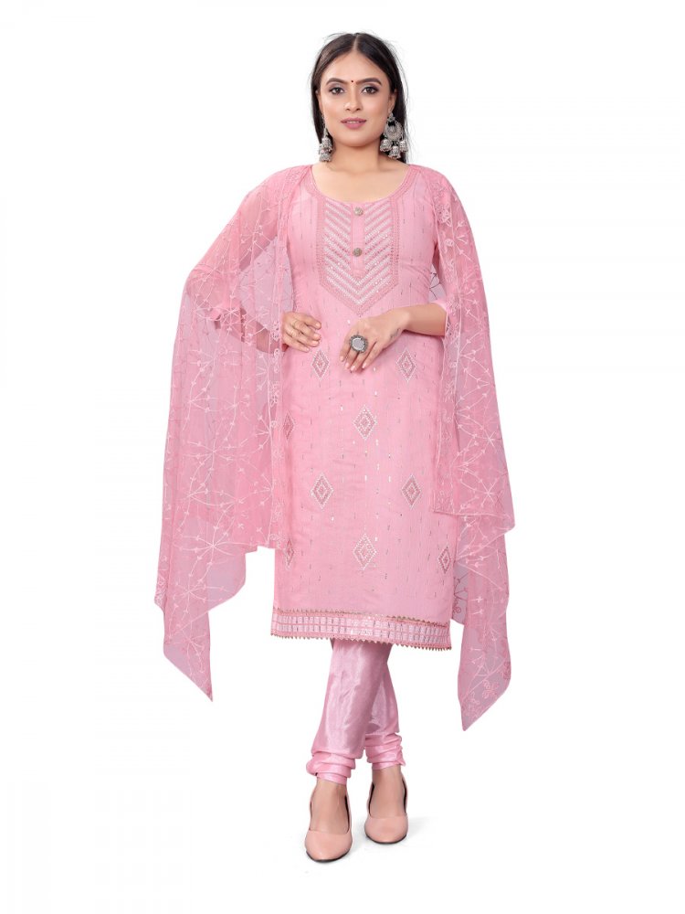 Pink Chanderi Cotton Embroidered Casual Festival Churidar Salwar Kameez